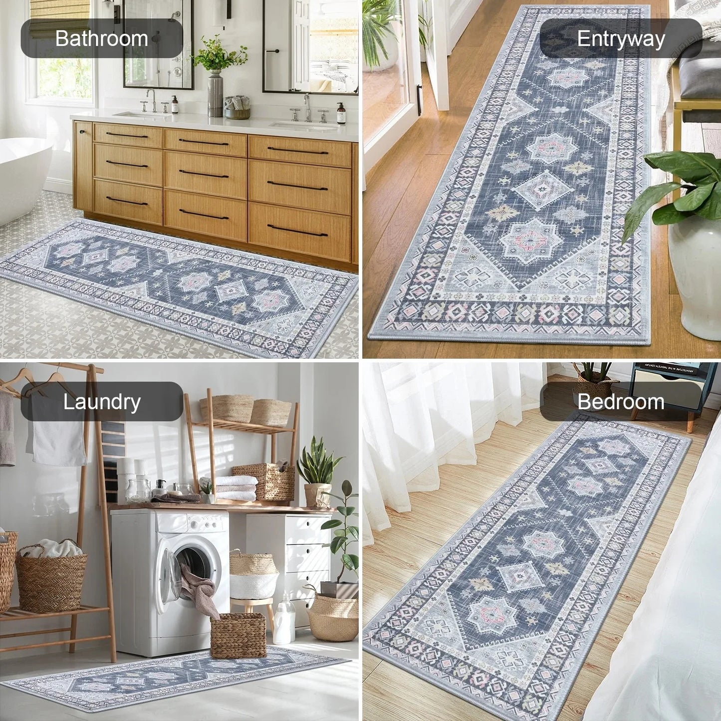 VIKAMA Tapis en velours cristal bohème, résistant à la saleté et facile d'entretien, tapis de couloir complet, tapis de balcon, décoration intérieure
