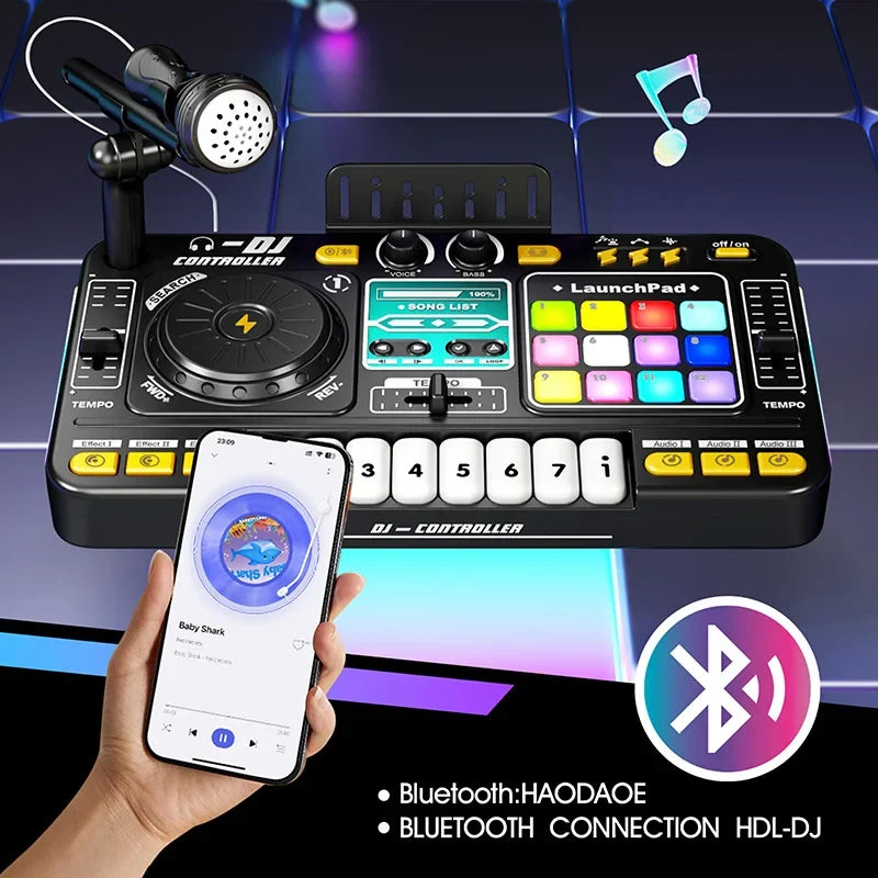 Kids DJ Mixer Controller Toy with Microphone Electronic Music Play Set