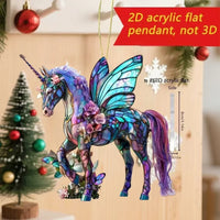 Pendentif de rétroviseur de voiture cheval acrylique 2D, ornement de sapin de Noël, décoration de fête de Nouvel An à suspendre