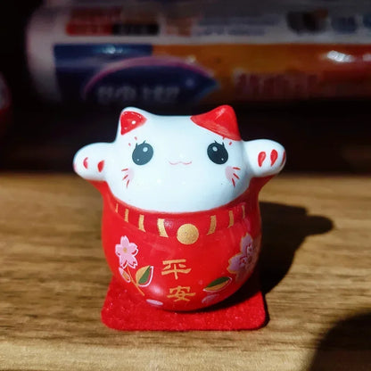 Cerámica Japonesa Daruma Artesanía Gato de la Suerte de Dibujos Animados Adorno de la Fortuna Paisaje Accesorios de Decoración del Hogar Regalos Decoración de la Sala de Estar