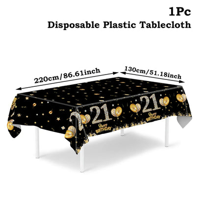 Black Birthday Plastic Tablecloth 18 30 40 50 60 Year Birthday Party Decor Kids Women Birthday Party Supplies Favors Anniversary