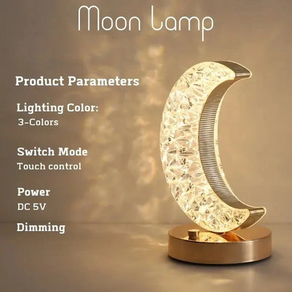Crystal Touch LED Night Light – USB Dimmable Moon Lamp for Bedroom & Girls Room