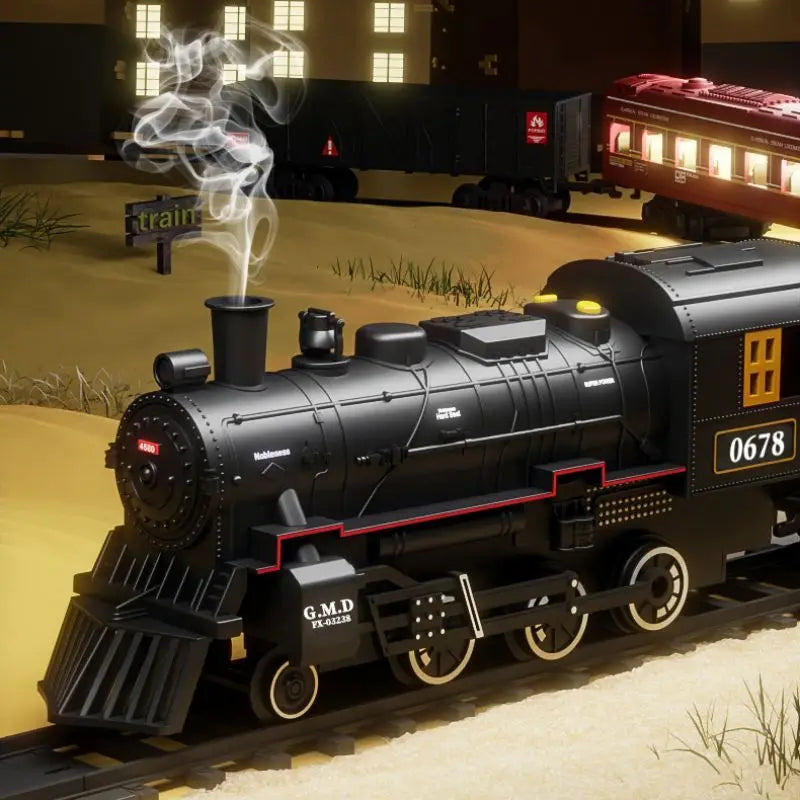Kids Electric Train Set with Steam Smoke Lights Sounds Battery Powered