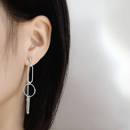 Silver Asymmetrical Geometric Drop Earrings | Trendy Punk Hip Hop Jewelry for Women