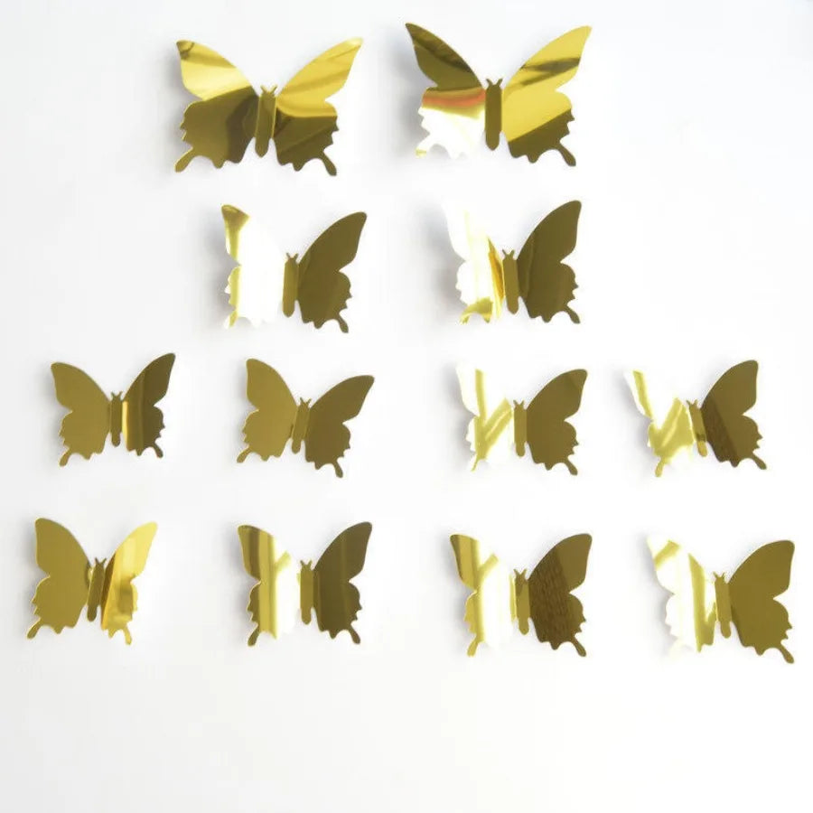 12pcs Modern 3D Mirror Acrylic Butterfly Wall Stickers | DIY Home Decoration Set