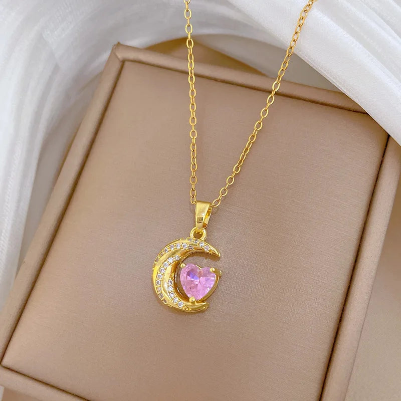 Crescent Moon Pendant Necklace | Vintage Stainless Steel Choker for Women