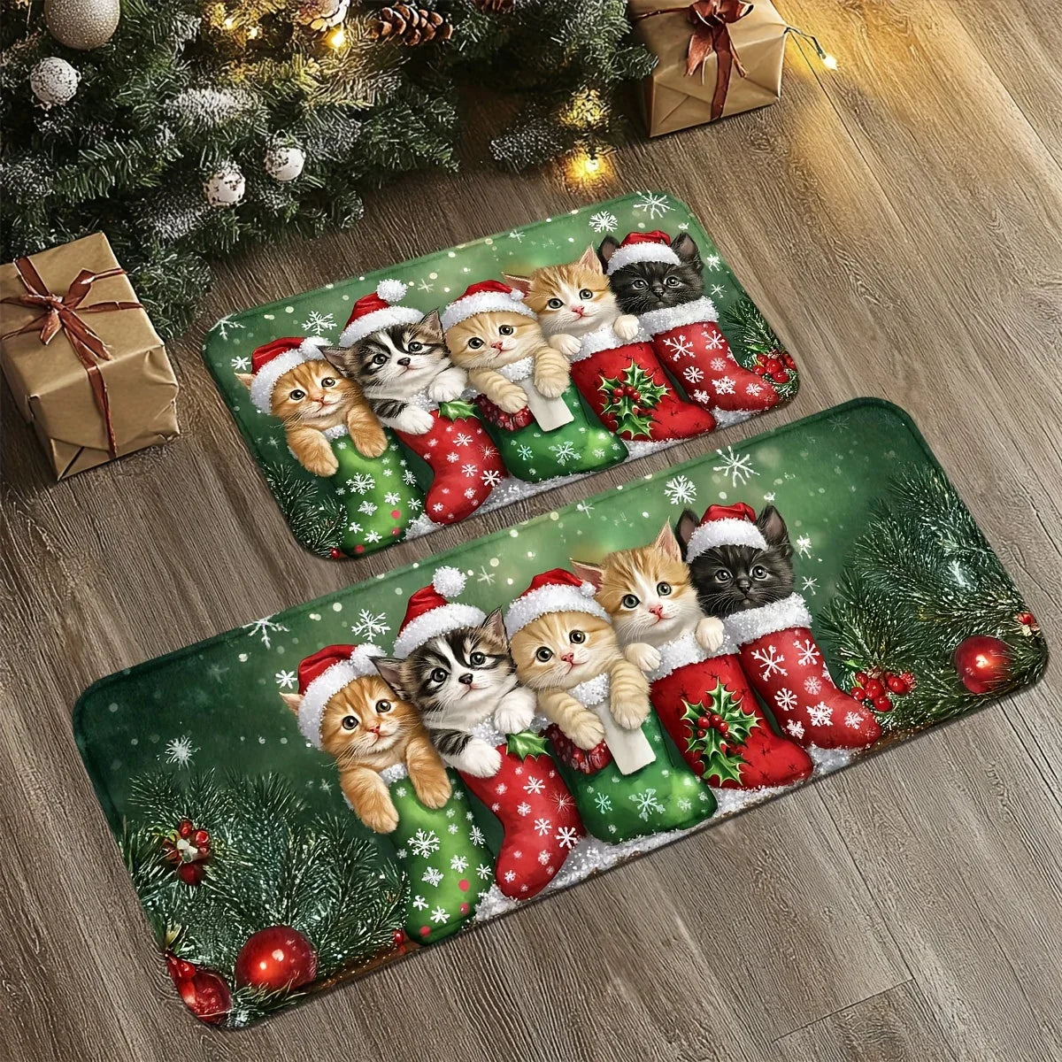 Tapis de Noël VIKAMA, motif 5 chatons mignons, paillasson, tapis de sol doux, tapis de bienvenue, tapis de salon, tapis de chambre, décoration d'intérieur