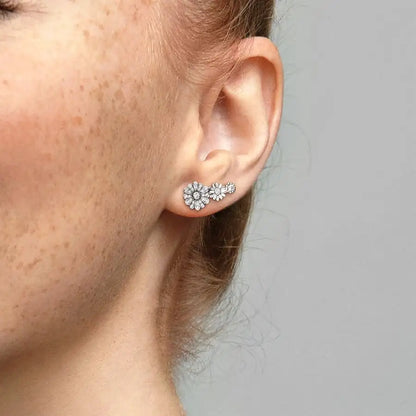 Double Hoop Swallow Sunflower Stud Earrings | 925 Sterling Silver Fine Jewelry Gift for Women