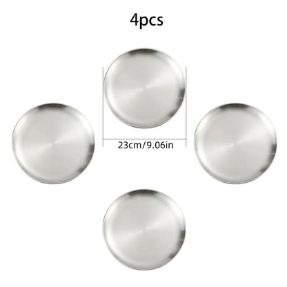 4pcs stainless steel silver plates, Korean style grilled meat plates, household circular trays, bone plates, cake plates