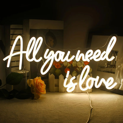 Enseigne au néon "All You Need Is Love" LED Décoration murale lumineuse au néon pour chambre, fête, anniversaire, mariage, cadeau pour ami, alimenté par USB