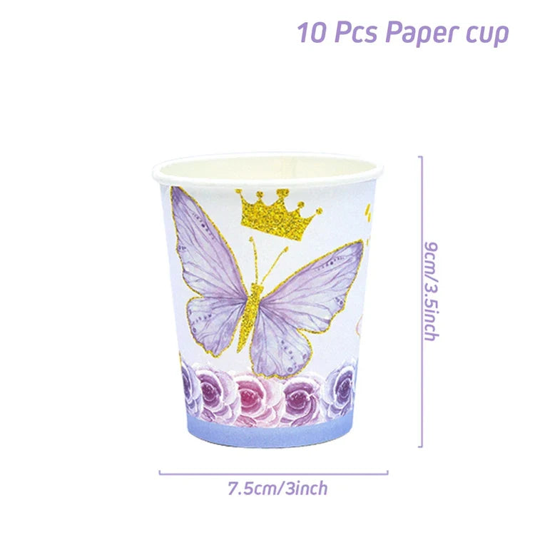 Vaisselle jetable Papillon Violet Serviette Papillon Décoration de Fête d'Anniversaire Fille Baby Shower Baptême Révélation de Genre Fournitures
