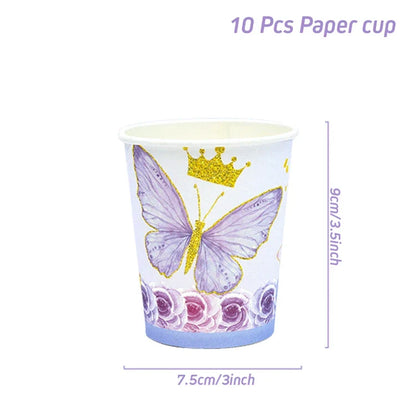 Vaisselle jetable Papillon Violet Serviette Papillon Décoration de Fête d'Anniversaire Fille Baby Shower Baptême Révélation de Genre Fournitures