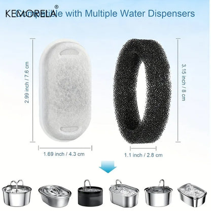 20 FILTRES de rechange pour fontaine à eau pour chat et distributeur d'eau pour chien en charbon actif avec 20 éponges pour l'hydratation des animaux de compagnie à domicile