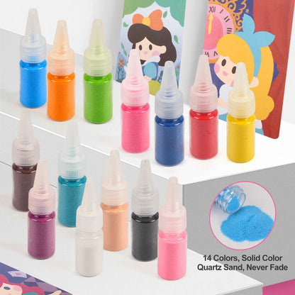 Sand Art Kit DIY Sand Painting Craft 14 Color 12 Princess Sand Painting Cards Montessori Toys Educational Toys for Kids Gifts