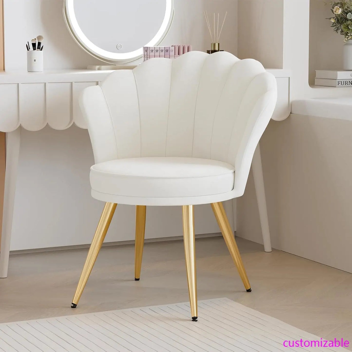 Velvet Accent Chair Gold Metal Legs Upholstered Vanity Chair for Living Room