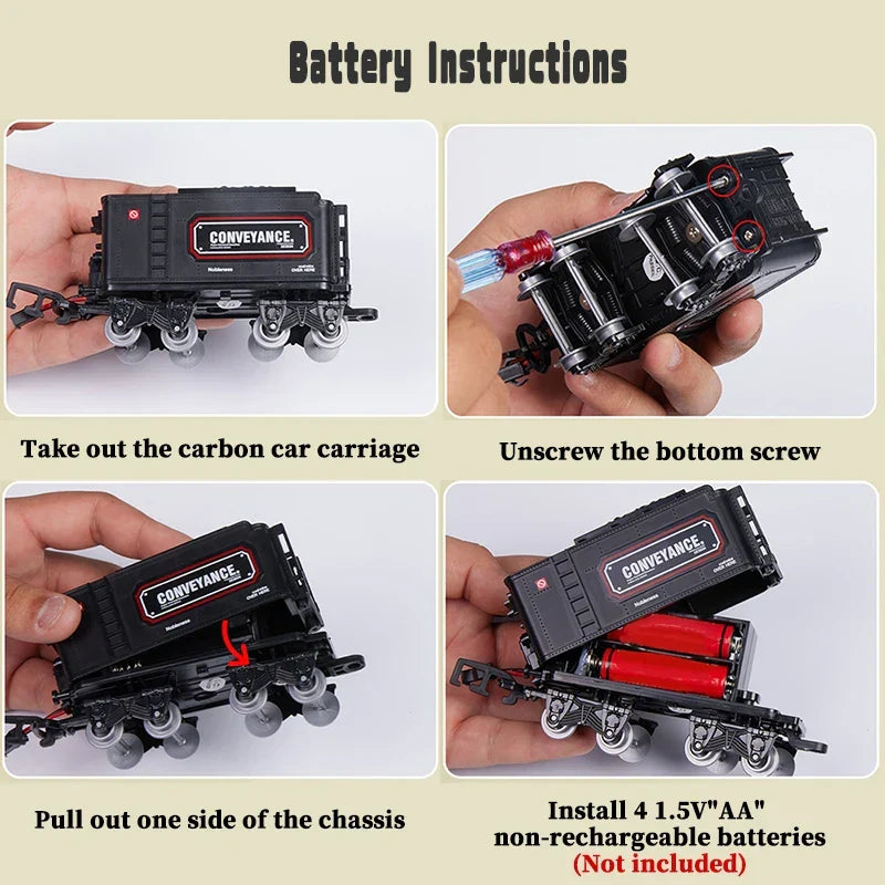 Kids Electric Train Set with Steam Smoke Lights Sounds Battery Powered
