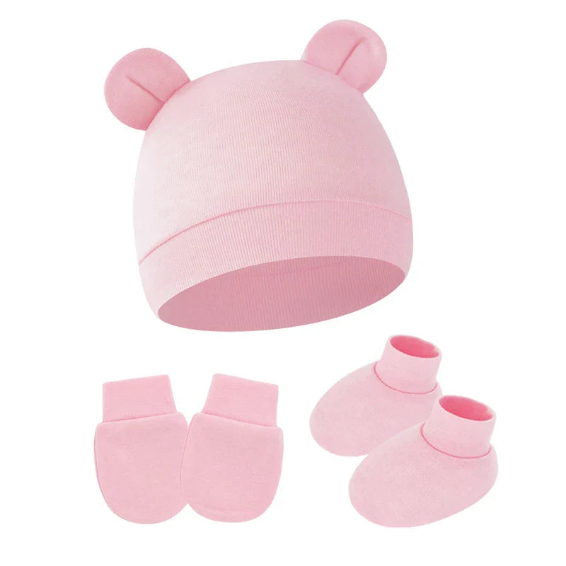 Cotton Newborn Hat Set | 3-Piece Baby Beanie Gloves and Socks for 0-6 Months