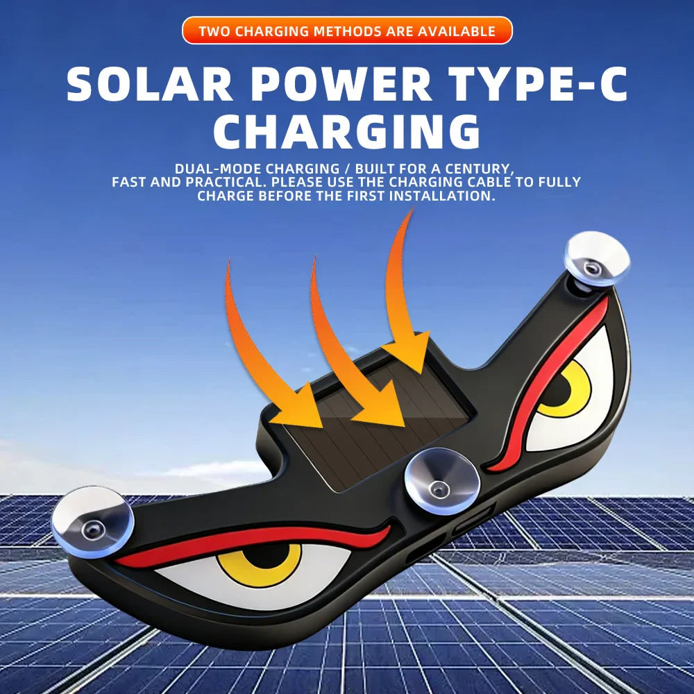 Solar Devil’s Eye Car Window Light | USB-C Rechargeable Flashing Warning Lamp