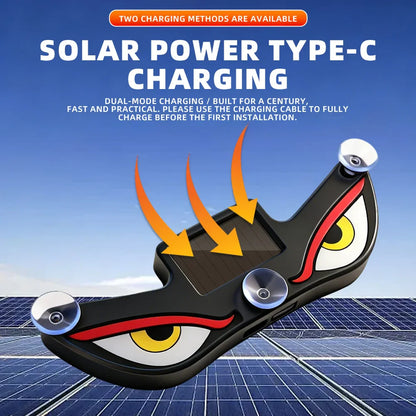 Solar Devil Eye Car Warning Light | USB-C Rechargeable Window Lamp