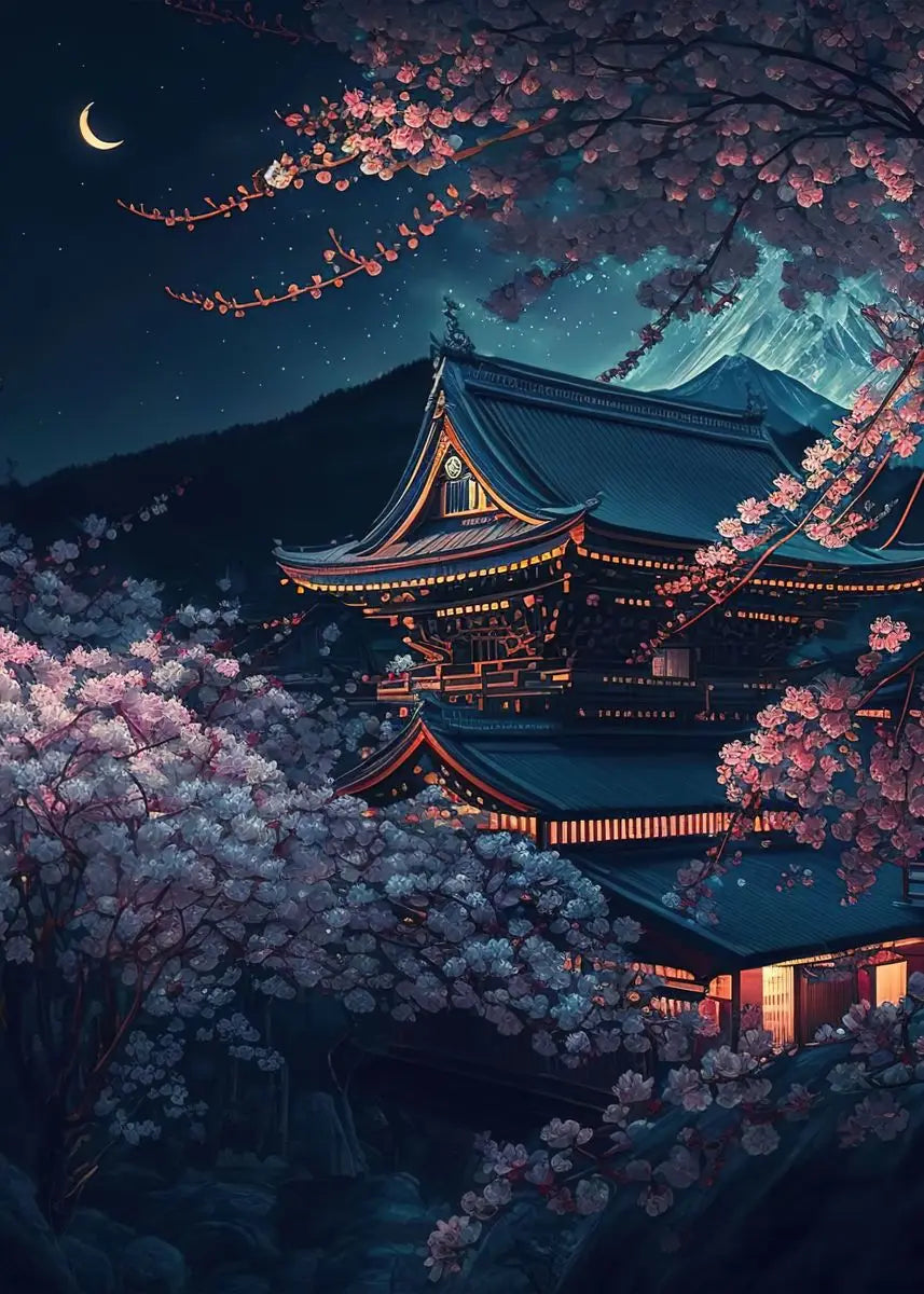 Póster japonés de flor de cerezo, montaña Fuji, puesta de sol, Tokio, lienzo impreso en HD, pintura artística de pared, imágenes, decoración del hogar