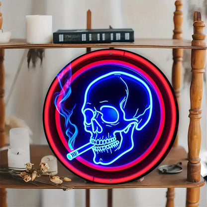 Enseigne Néon Crâne en Aluminium, Unique. Ronde, Couronne de Cigarettes. Décoration Murale Idéale pour Cuisine, Bureau, Jardin. Parfait pour Décoration Festive.
