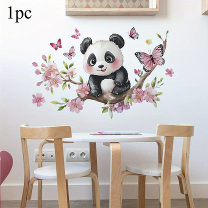 Panda Cherry Blossom Wall Sticker | PVC Self-Adhesive Decal for Bedroom Living Room