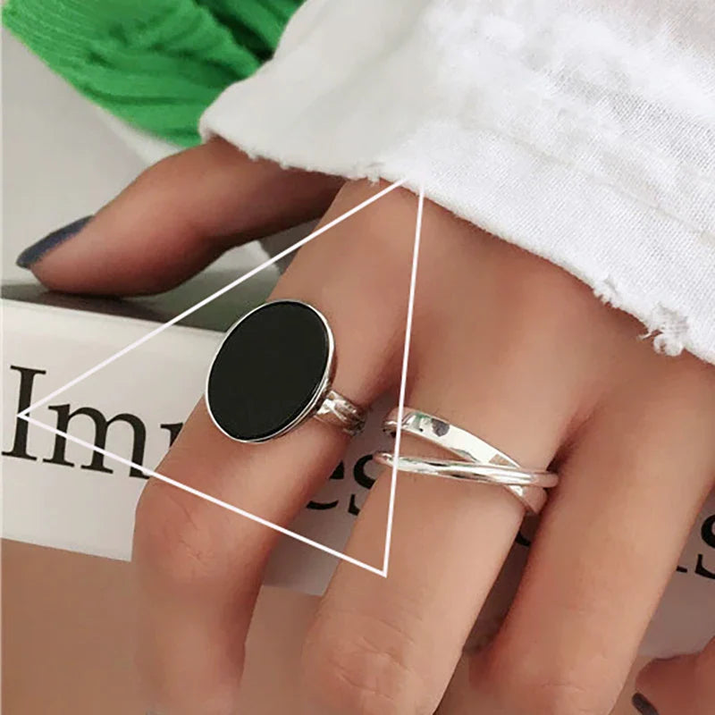 VENTFILLE 925 Sterling Silver Adjustable Rings | Vintage Hip Hop Couples Jewelry