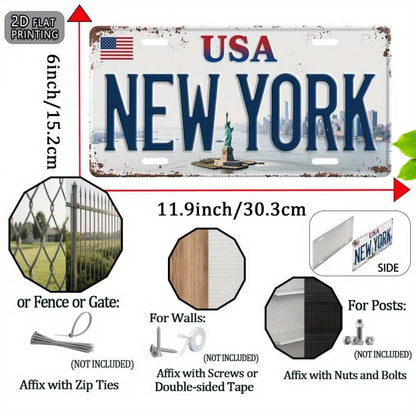 2DPlane，2DFlatbed Printing，1Pieces，New York American Retro Metal Aluminum License Plate Number Plate，Decorative Signs and Plaque