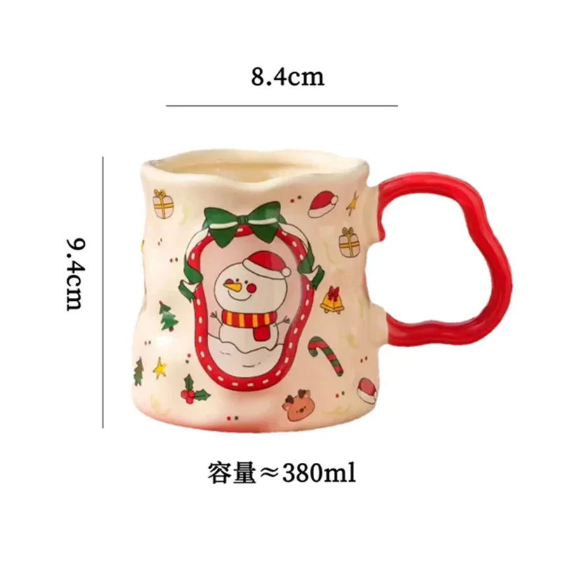 Lot de tasses de Noël en céramique, 380 ml, motifs bonhomme de neige/Père Noël/sapin, design mignon, cadeau de Noël idéal et vaisselle, 4 styles