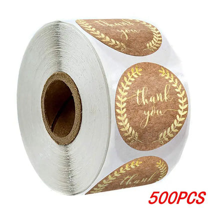 Vintage Kraft Paper Stickers | Handmade With Love Thank You Labels for Packaging and Gifts