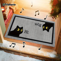 VIKAMA Welcome Mat Gray Outdoor Carpet Black Cat Carpet Crystal Velvet Non-Slip Mat Rug For Bedroom Living Room Carpet