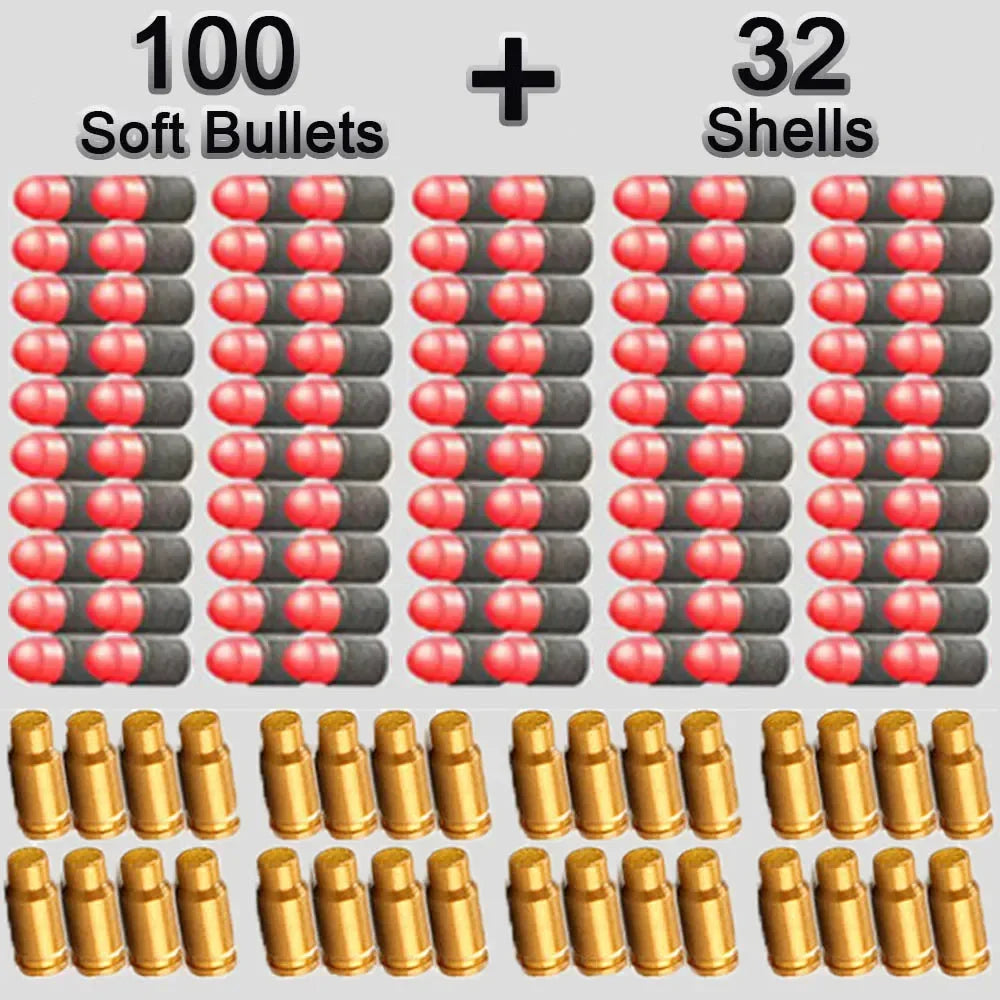 80 Shells and 100 Soft EVA Bullets for Toy Gun Glock Colt 1911 | Shooting Game Refill Kit