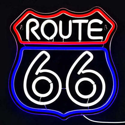 Enseignes Néon LED Route 66 Lumières Décoration Murale Chambre Panneaux Muraux Salle de Jeux Néons Fête Club