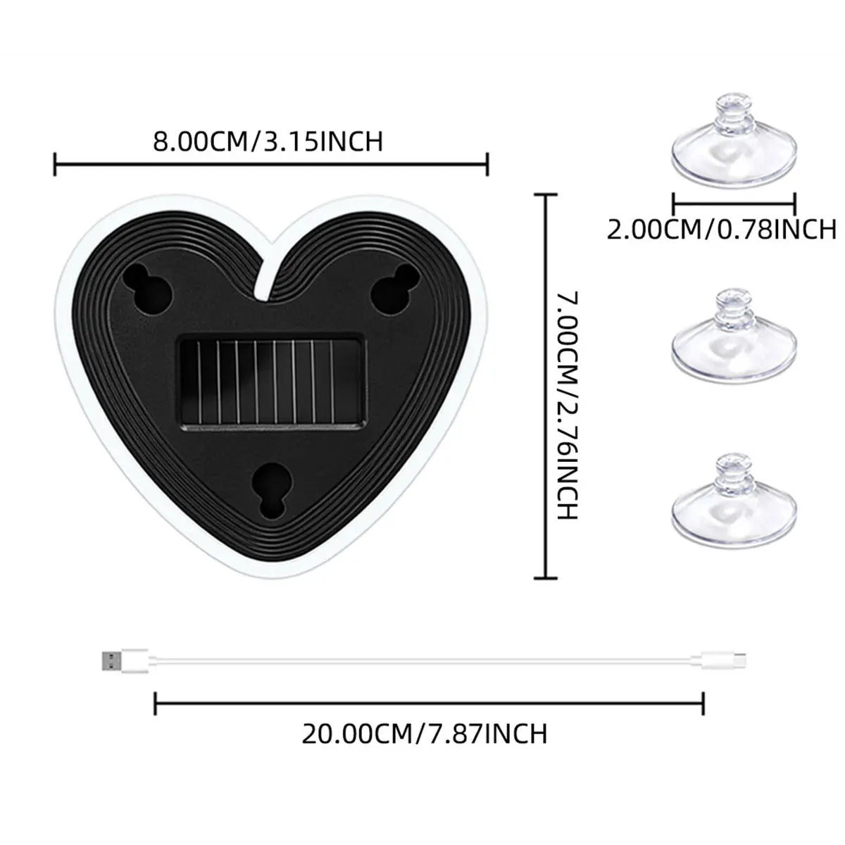 Solar Powered Car Neon Heart Lamp | Wireless LED Ambient Light with Suction Cup