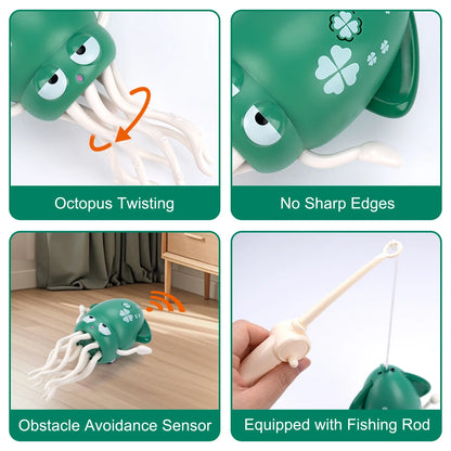 Electronic Dancing Squid Toys with Light&Music Funny Induction Lying Flat Squid Toddler Interactive Development Tummy Time Gifts