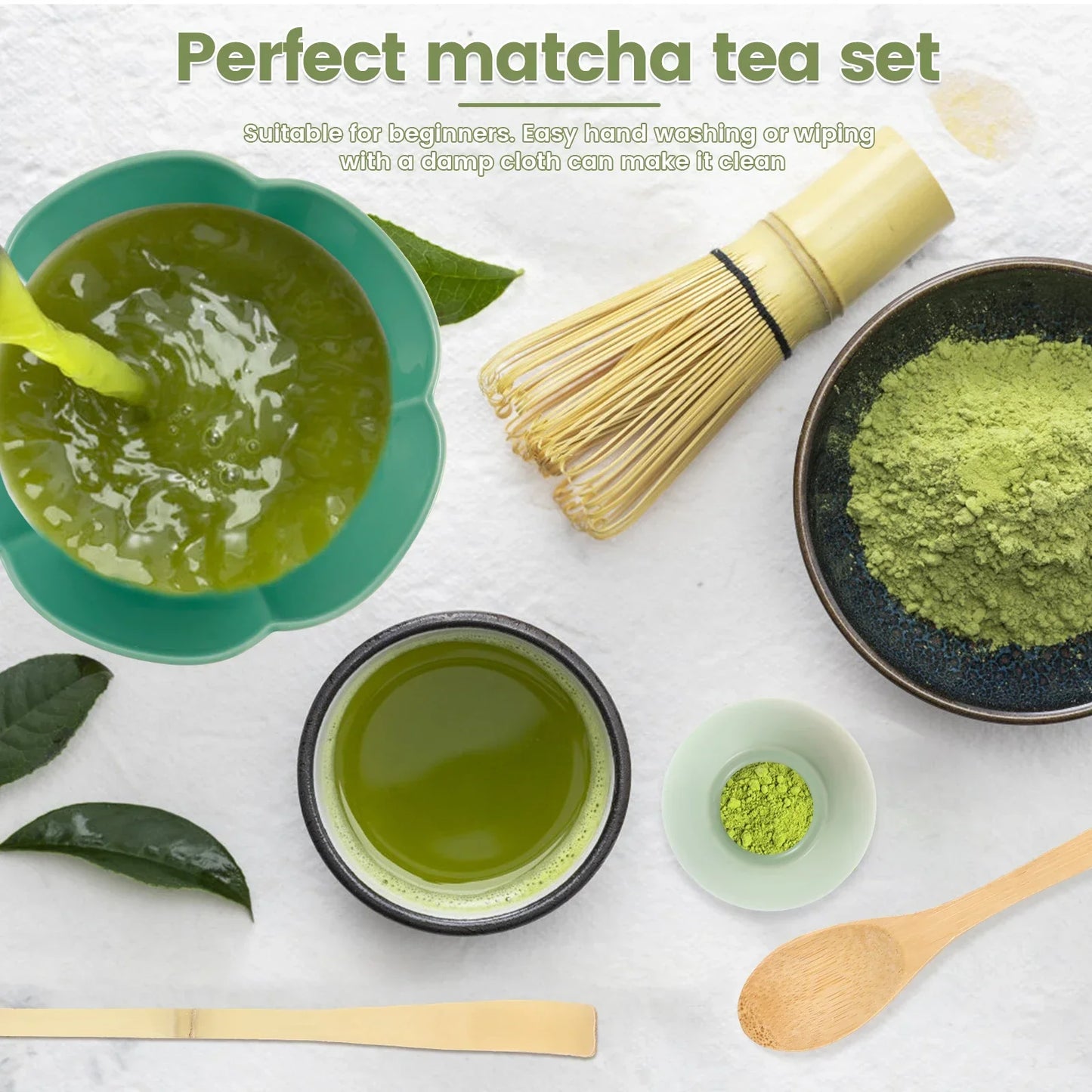 Juego de 5 Batidores de Matcha Japoneses, Batidor de Matcha de Bambú, Cuchara Tradicional para Té, Cuchara Profunda, Colador de Té de Acero Inoxidable para Amantes del Té