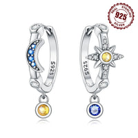 925 Sterling Silver Star Moon Hoop Earrings | Fine Jewelry Gift for Women