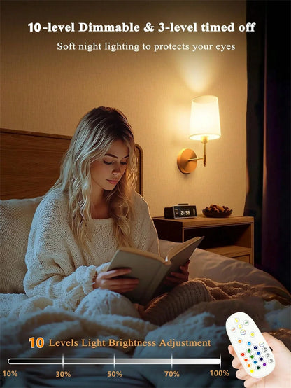 Wireless Wall Lamp – Rechargeable RGB Battery Light with Remote for Bedroom Decor