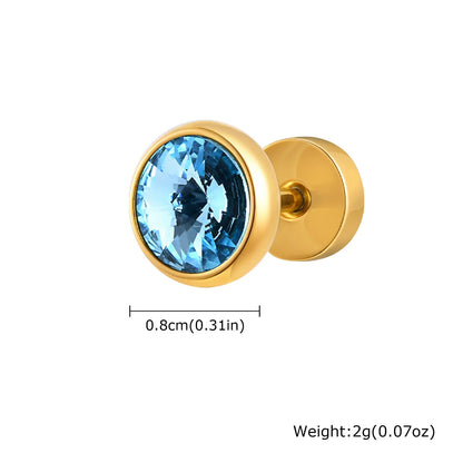 8mm Stainless Steel Screw Back Earrings for Men | Faceted Zircon Studs