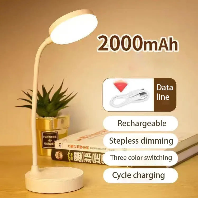 Portable LED Desk Lamp USB Battery Table Light 3-Color Stepless Dimming Eye Care