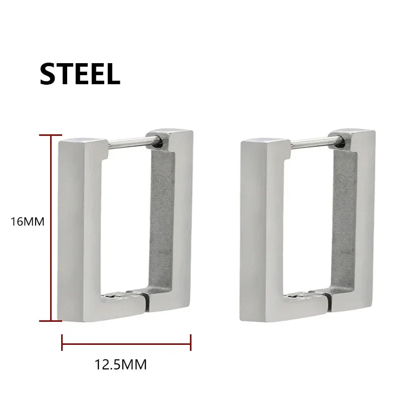 Geometric Stainless Steel Hoop Earrings | Square Triangle Punk Jewelry for Men Women