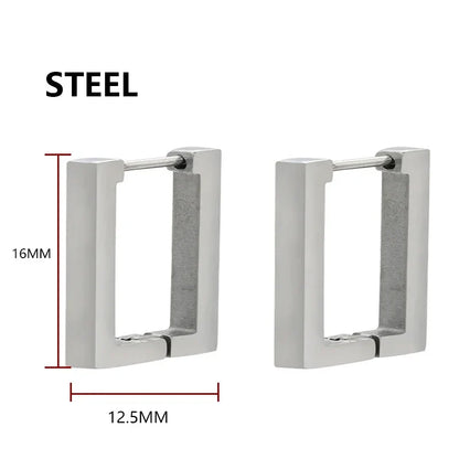 Geometric Stainless Steel Hoop Earrings | Square Triangle Punk Jewelry for Men Women