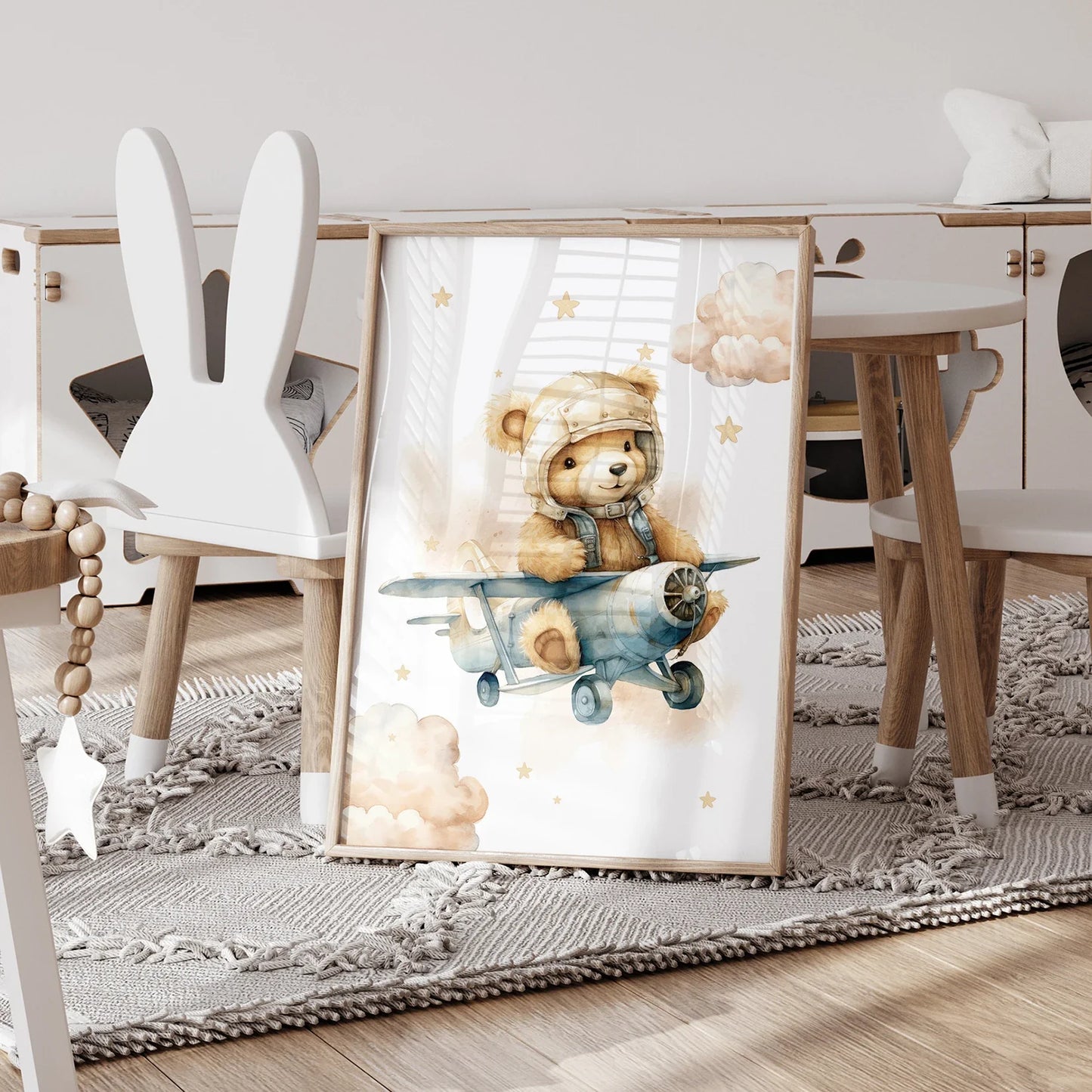 3 pièces Tableau mural enfant ours en peluche jaune, Toile imprimée, Affiche photo pour salon, Décoration d'intérieur