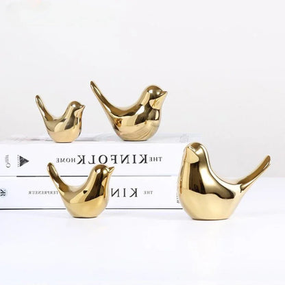 Figurines d'oiseaux en céramique dorée, modernes et luxueuses, accessoires de décoration intérieure, figurines d'oiseaux dorées décoratives, ornements de mariage