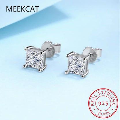 Princess Cut Moissanite Stud Earrings | VVS Simulated Diamond 925 Sterling Silver Jewelry