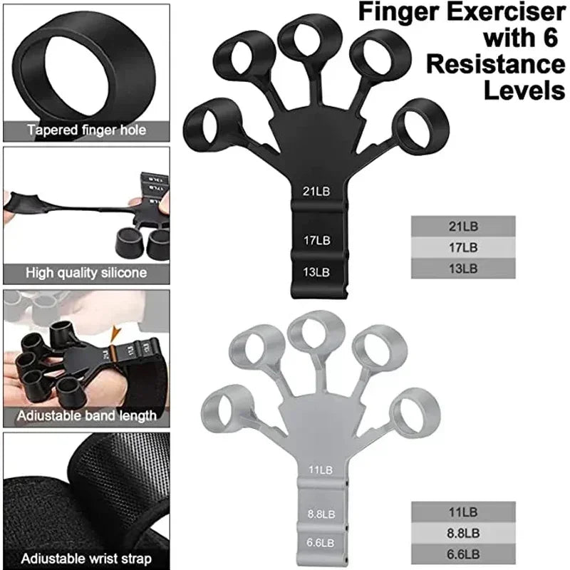 Fortalecedor de Dedos de 6 Niveles | Entrenador de Agarre Manual de Silicona para Guitarra y Deportes