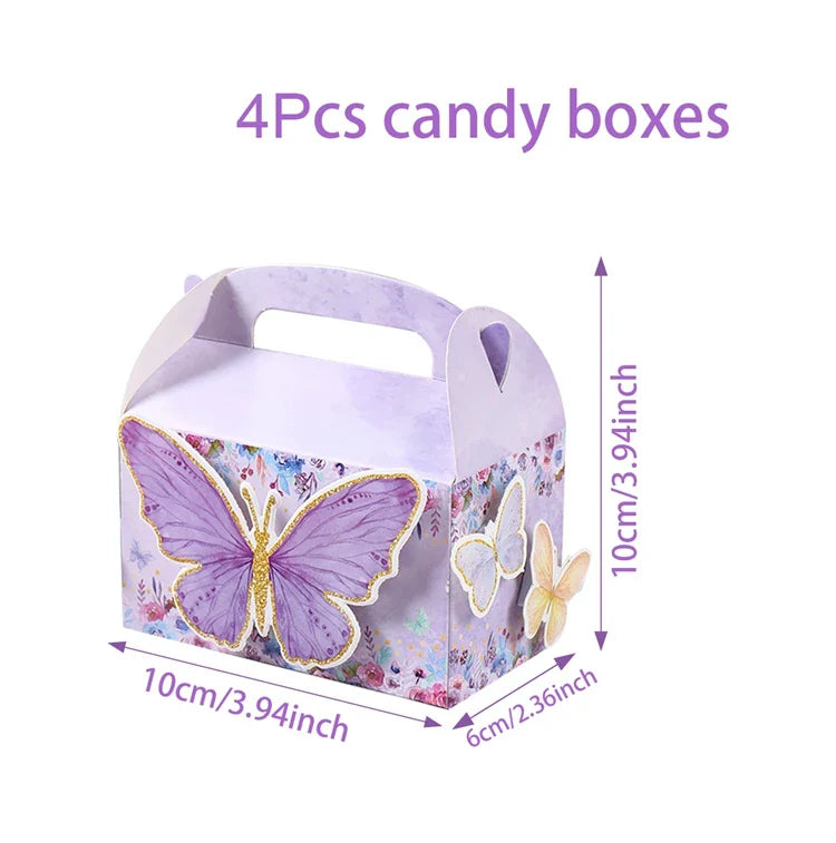Vaisselle jetable Papillon Violet Serviette Papillon Décoration de Fête d'Anniversaire Fille Baby Shower Baptême Révélation de Genre Fournitures