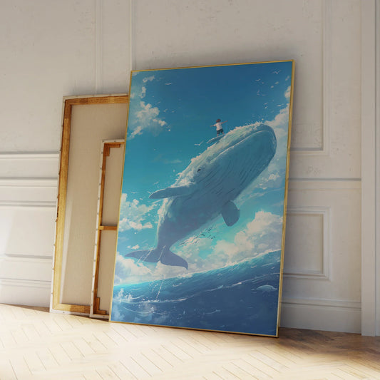 Cuadros de pared modernos de cielo azul y nubes blancas con ballenas, lienzo impreso, póster, imagen para sala de estar, dormitorio, decoración del hogar