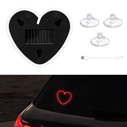 Solar Powered Car Neon Heart Lamp | Wireless LED Ambient Light with Suction Cup