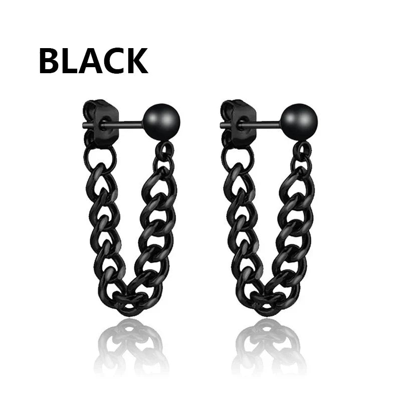 Vintage Punk Stainless Steel Stud Earrings for Men Women | 1 Pair Black Earrings Set